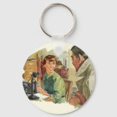 Vintage kantoor, CEO baas en secretaresse Sleutelhanger (Voorkant)