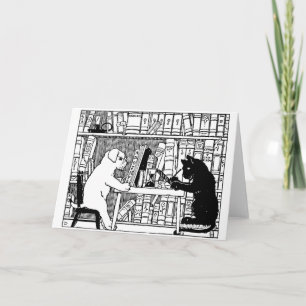 Vintage kat en hond Bibliotheek Boek literair Kaart
