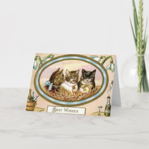Vintage Kat nieuwjaarspaart Feestdagen Kaart