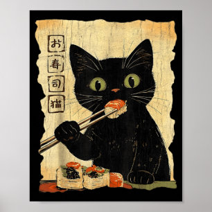 Vintage kat sushi grafische Japanse kunst esthetie Poster