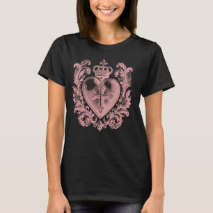 Vintage katholieke ex voto hart - roze t-shirt