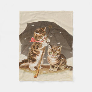 Vintage katjes onder paraplu antieke kat kunst fleece deken