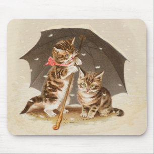 Vintage katjes onder paraplu antieke kat kunst muismat