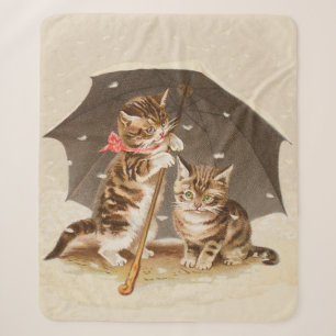 Vintage katjes onder paraplu antieke kat kunst sherpa deken
