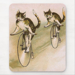 Vintage katten op fietsen muismat