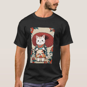 Vintage kattenkunst Ukiyo-e Schattige Geisha Kat J T-shirt