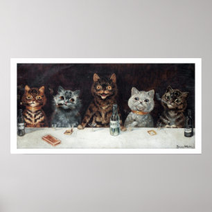 Vintage kattenverjaardagsfeestje door Louis Wain Poster