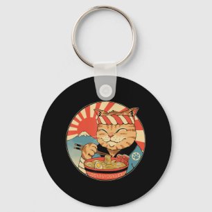 Vintage Kawaii Ramen Cat Neko Anime Japanse noedl Sleutelhanger