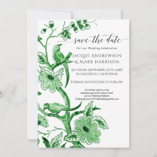 Vintage Kelly Groen Witte Chinoiserie Bloem Save The Date