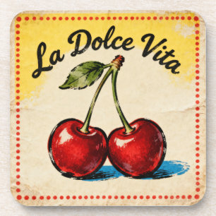 Vintage Kersenroos La Dolce Vita Retro Esthetiek Bier Onderzetter