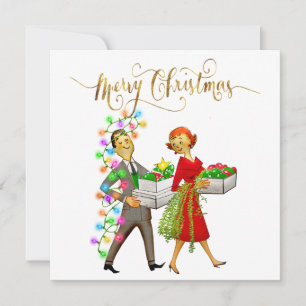 Vintage kerst 1950's paar feestdagenkaart