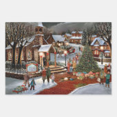 Vintage kerst besneeuwd landschap inpakpapier vel (Voorkant 3)