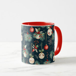 Vintage Kerst Blauwgroen en rood Ornament Patroon Mok
