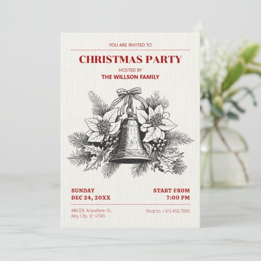 Vintage Kerst bloembellen Kaart (Staand voorkant)