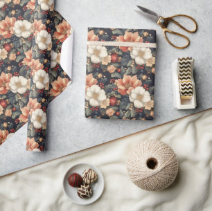 Vintage Kerst Bloemen Poinsettia & Holly Gift Cadeaupapier