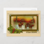 Vintage Kerst briefkaart Paard & Koets (Voorkant / Achterkant)
