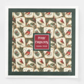 Vintage Kerst briefkaart vogels mussen servetten (Voorkant)