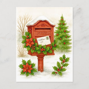 Vintage Kerst Brievenbus Knus Waterverf Ansichtkaa Feestdagenkaart