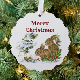 Vintage Kerst Bunnies Papier Ornament Kaart