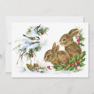 Vintage Kerst Bunnies Uitnodiging