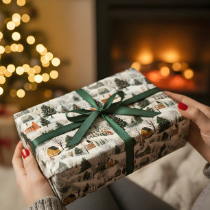 Vintage Kerst dorp inpakpapier Vel