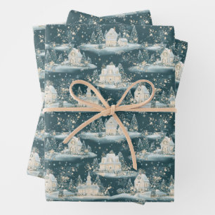 Vintage Kerst dorp inpakpapier Vel