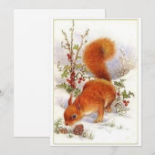 Vintage Kerst Eekhoorn Feestdagenkaart (Voorkant / Achterkant)