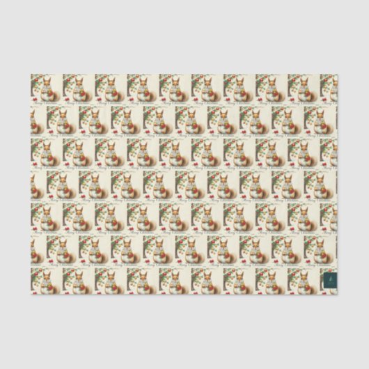 Vintage Kerst Eekhoorn Weefsel Papier (Voorkant)