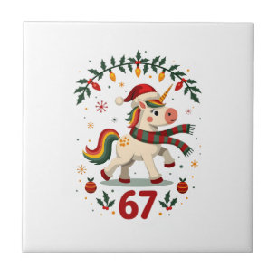 Vintage Kerst Eenhoorn 6de Verjaardag Dabbing Meis Tegeltje