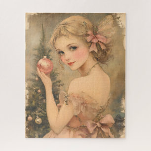 Vintage Kerst Elegant Meisje met Roze Bauble Legpuzzel