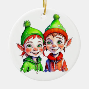 Vintage kerst elf gepersonaliseerd keramisch ornament