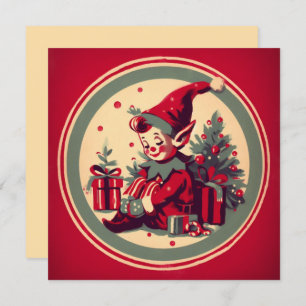 Vintage Kerst Elf Retro Xmas Feestdagenkaart