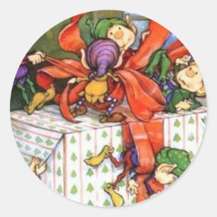 Vintage Kerst Elven Cadeauverpakking Ronde Sticker