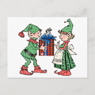 Vintage Kerst Elven Gift Giving Feestdagenkaart
