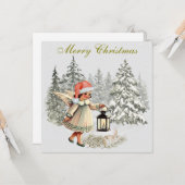 Vintage kerst engel en konijn kaart (Voorkant / Achterkant in situ)