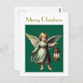 Vintage kerst engel en lantaarn briefkaart (Voorkant / Achterkant)