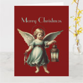 Vintage kerst engel en lantaarn kaart (Gele Bloem)