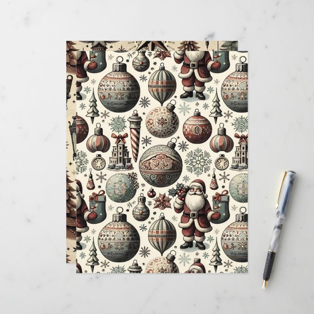 Vintage Kerst Ephemera Scrapbook Papier (Voorkant / Achterkant in situ)