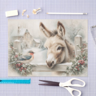 Vintage Kerst Ezel En Roodborst Decoupage Tissuepapier