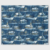 Vintage Kerst Gezellig Winterdorp Cadeaupapier (Vlak)