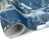 Vintage Kerst Gezellig Winterdorp Cadeaupapier (Rol Hoek)