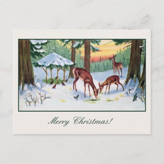 Vintage Kerst herten bos Feestdagenkaart (Voorkant)