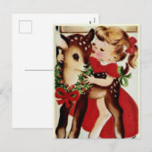 Vintage Kerst herten kind Vakantie briefkaart (Voorkant / Achterkant)