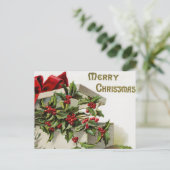 Vintage kerst holly bessen doos briefkaart (Staand voorkant)