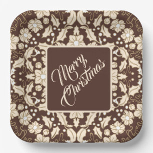 Vintage Kerst Holly bladeren, bessen & bloemen Papieren Bordje