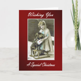 Vintage Kerst Kaart Kind met hond