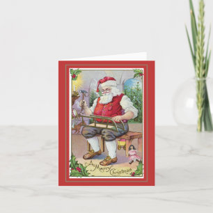Vintage Kerst Kaart met Carpenter Santa Clause