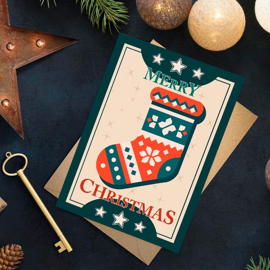 Vintage Kerst Kaart met Stocking Illustration