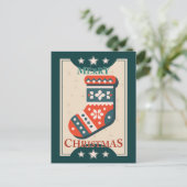 Vintage Kerst Kaart met Stocking Illustration (Staand voorkant)