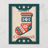 Vintage Kerst Kaart met Stocking Illustration (Voorkant)